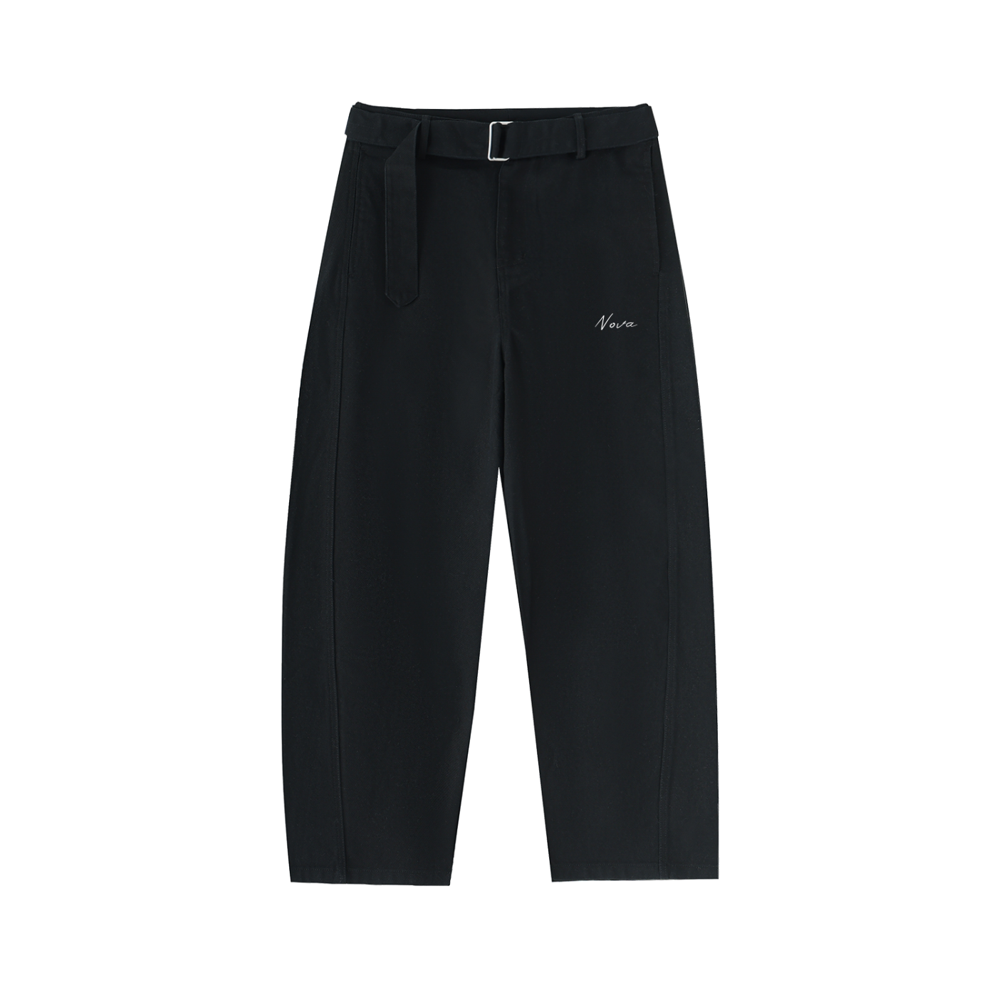 Nova Twisted-Seam Belted Curved-Blade Pants