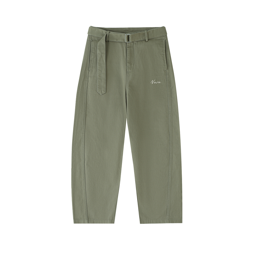 Nova Twisted-Seam Belted Curved-Blade Pants