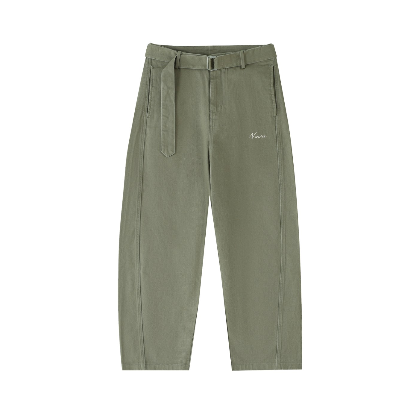 Nova Twisted-Seam Belted Curved-Blade Pants