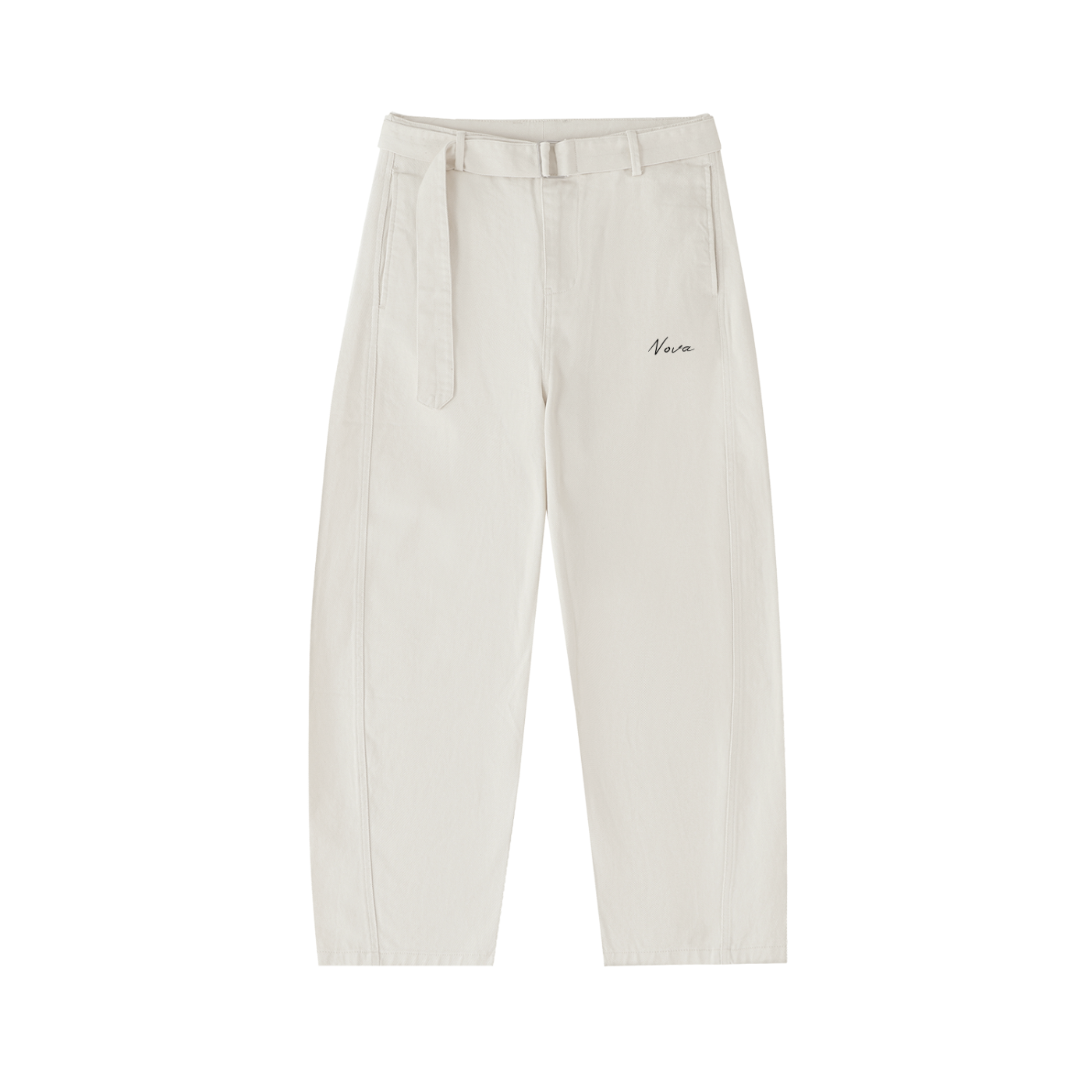 Nova Twisted-Seam Belted Curved-Blade Pants